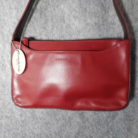 VTG Y2K Kenneth Cole Leather Shoulder Bag Red Purse Demi Zipper New York Stamped - Picture 3 of 15